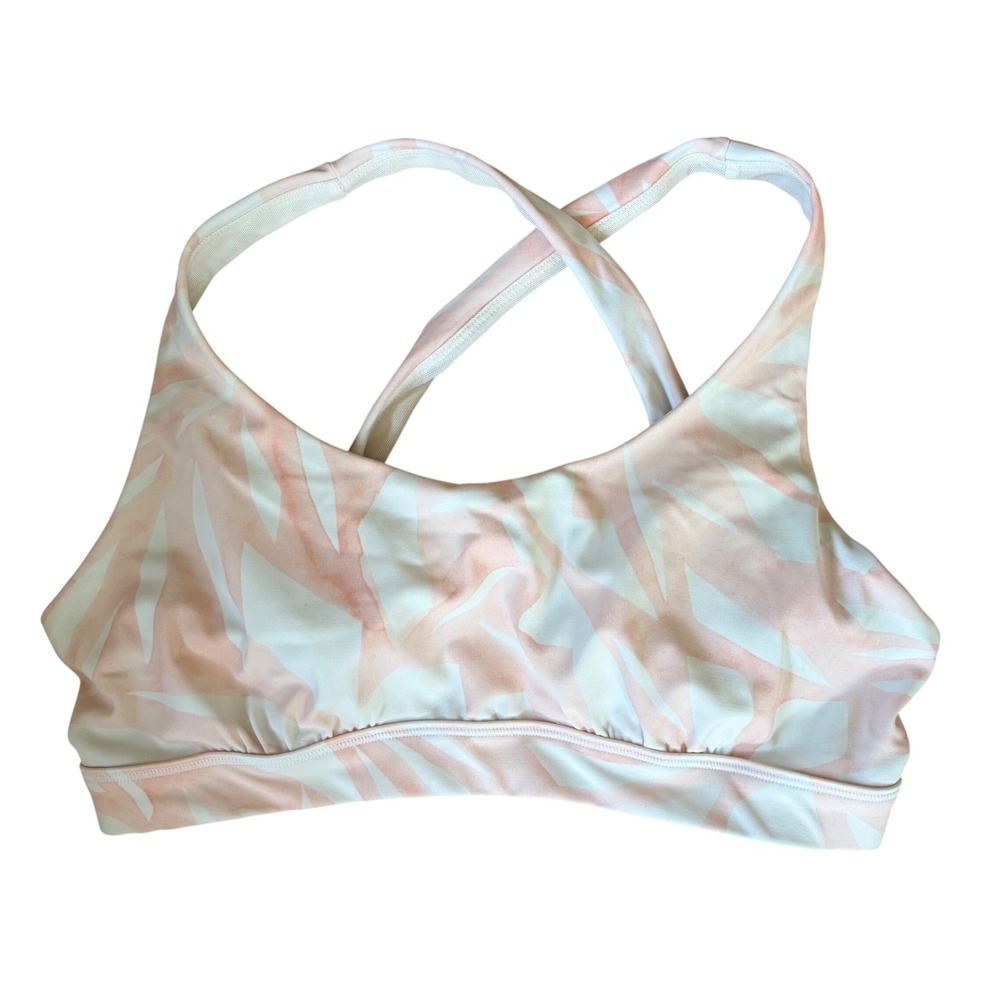 Athleta Underwire Sports Bra Peach White Tropical Print Crisscross Back 34B/C
